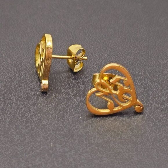 Stainless Steel Heart Shape Earrings with Music Symbols (Gold, NWOT) - Picture 3 of 4